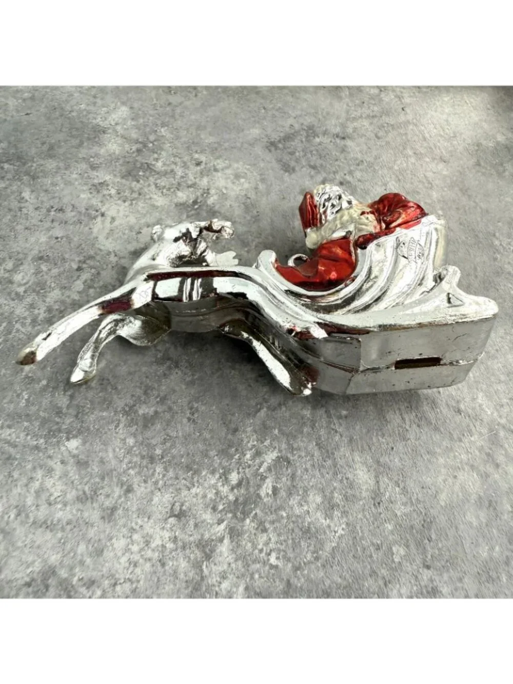 Vintage IRWIN Hard Plastic Metallic Santa Claus Reindeer Sleigh Ornament